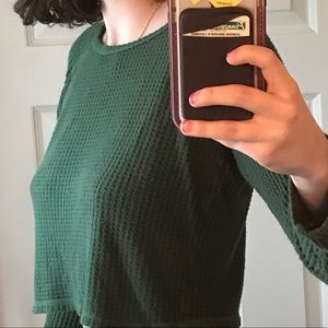Green Waffle Knit Long Sleeve Shirt / Crop Top - S